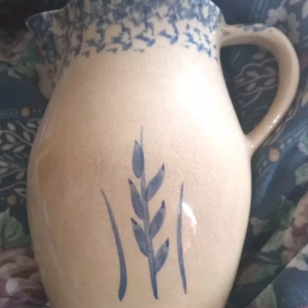 Blue and Cream Ceramic Pitcher